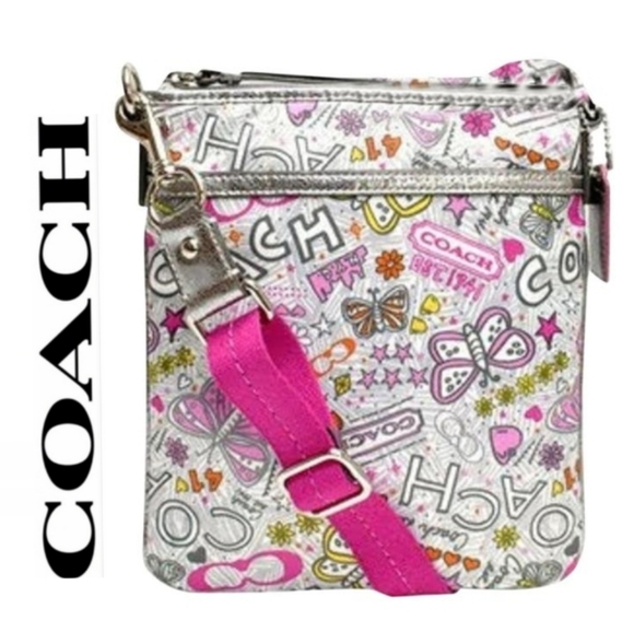 Coach Handbags - COACH Metallic Graffiti Butterfly Poppy Crossbody